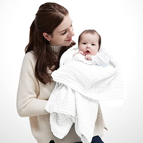 Baby Muslin Bath Towel 3Pack 40"x40", 6-Layer Cotton for Newborn - color: White & Pink