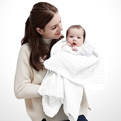 Baby Muslin Bath Towel 3Pack 40"x40", 6-Layer Cotton for Newborn - color: White & Pink