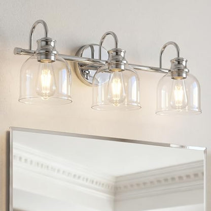 URSOLA 3 Lights 24" Bathroom Vanity Light Fixtures, Chrome Traditional Classic Vanity Light with Clear Glass, Bathroom Lighting Fixtures Over Mirror - color: Chrome, size: 3 Lights