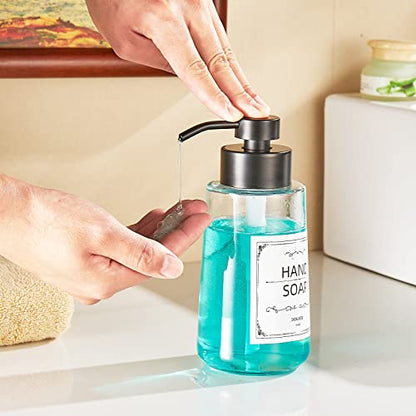 Glass Soap Dispenser 16oz Liquid Hand Soap Dispenser Matte Black | Large Capacity, Liquid Soap Pump(No foaming), with Rust Proof Pump Waterproof Labels, Hand Soap for Bathroom, Kitchen, 2 Sets - color: Matte Black