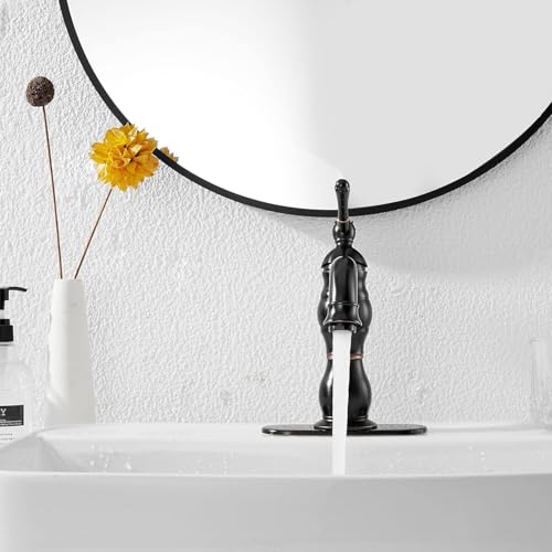Oil Rubbed Bronze Bathroom Faucet Single Handle One Hole Bathroom Vanity Faucet Basin Mixer Tap Matching Pop Up Drain with Overflow - color: Bronze, size: Short