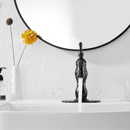 Oil Rubbed Bronze Bathroom Faucet Single Handle One Hole Bathroom Vanity Faucet Basin Mixer Tap Matching Pop Up Drain with Overflow - color: Bronze, size: Short