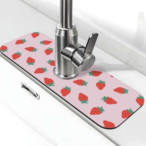 Diatomite Faucet Mat for Kitchen Fast Drying Sink & Bathroom Counter, Super Absorbent Water Sink Protectors Prevent Moisture Buildup, Sink Splash Guard Strawberry Pattern - color: Strawberry1