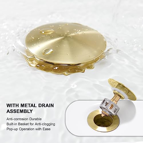 GAGALIFE 8 Inch Waterfall Bathroom Faucets 3 Hole - Brushed Gold Widespread Bathroom Faucet with Pop-up Drain, Two Handles Bathroom Sink Faucet, Modern Vanity Sink faucets with Supply Lines - color: Gold, style: With Drain