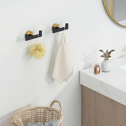 Angle Simple Double Towel Hooks, Bathroom Robe Coat Hook 2 Pack, Black Gold | Solid Stainless Steel, Heavy Duty Dual Holder for Shower Closet Kitchen Living room Entryway, Screws Wall Mounted - color: Black & Gold, size: 2 Pack