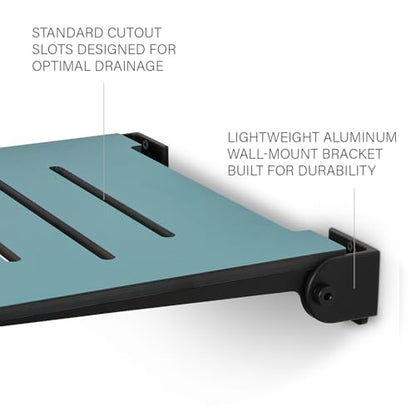 18 inch Silhouette Slimline Folding Wall Mount Shower Bench Seat, Teal Seat with Matte Black Frame - color: Teal Seat With Matte Black Frame