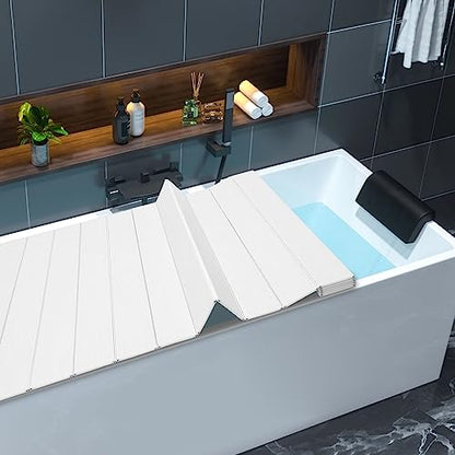 63x32in Bath Lid Cover Bathtub Tray, Foldable Bathtub Cover Bath Insulation Cover, PVC Dustproof Shutter Bath Lid fit Most Tubs, Can Hold Wine Glass, Books, Tablets, Cellphones - color: White, size: 63x31.5in