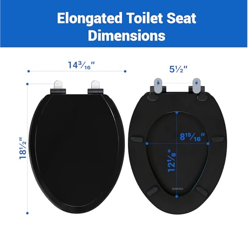 Pro Elite Wood Toilet Seat Elongated, Black, Magnetic Quick-Release | Heavy-Duty, Easy-Clean and Change, HushMotion Soft Close, StainShield High-Gloss Finish, Arch-Tite Secure Fit - color: Black, size: Elongated