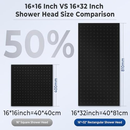 Dual Shower Heads System 16"x32" Ceiling Mount Rainfall and 6" Wall Mounted Shower Heads with 6 body Jets Thermostatic Shower Valve Full Body Shower System,Matte Black - color: Matte Black