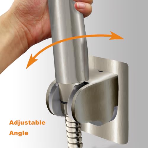 HO2ME Wall Mount Shower Bracket, No Drilling, 2-Pack, Brushed Nickel | Self-Adhesive, Wide-Angle Swivel, Fits Any Shower Space, for Handheld Shower Head, Waterproof, Just Peel-and-Stick