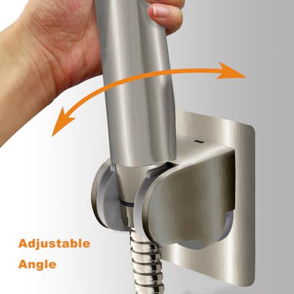 HO2ME Wall Mount Shower Bracket, No Drilling, 2-Pack, Brushed Nickel | Self-Adhesive, Wide-Angle Swivel, Fits Any Shower Space, for Handheld Shower Head, Waterproof, Just Peel-and-Stick