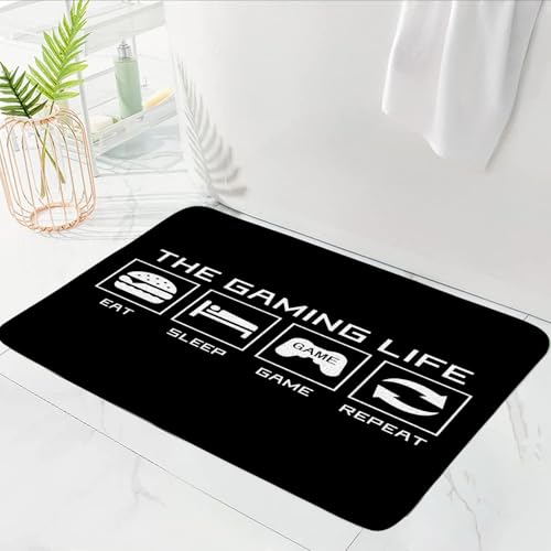 Game Life Bath Mat Modern Gamer Funny Quote Eat Sleep Game Repeat Microfiber Memory Foam Bathroom Decor Home Entry Kitchen Bedroom Floor Rug,Black White,17.8“x29.5 - size: 1'6" x 2'6" (Rectangular)