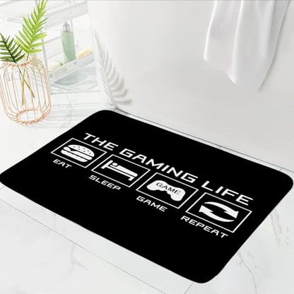 Game Life Bath Mat Modern Gamer Funny Quote Eat Sleep Game Repeat Microfiber Memory Foam Bathroom Decor Home Entry Kitchen Bedroom Floor Rug,Black White,17.8“x29.5 - size: 1'6" x 2'6" (Rectangular)