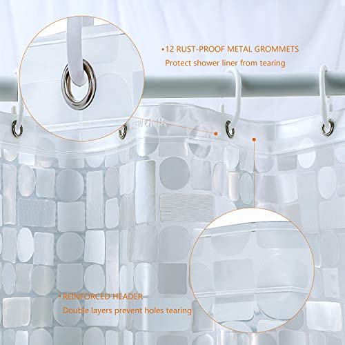 WELTRXE EVA Shower Curtain Liner Waterproof, Clear 8G Heavy Duty Plastic Shower Curtain Liner with Magnets for Bathroom Shower Stall, Bathtubs, Thick Liner Without Chemical Smell, 72 x 72,12 Hooks - color: Clear - Geometric, size: 72"W x 72"L (Pack of 1)