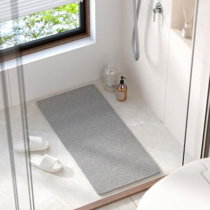 HITSLAM Bathtub Mat Non Slip, 35 x 16 Inch Long Soft PVC Loofah Shower Mat, Bath Mat for Tub Without Suction Cups, Quick Drying Bath Tub Mat for Shower and Bathroom, Easy to Clean, Grey - color: Grey