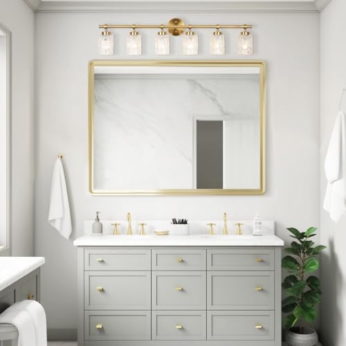 ALICE HOUSE Modern 6-Light Bathroom Vanity Light, 41” Brushed Brass Finish Wall Lighting Fixture Over Mirror for Bathroom, Powder Room, Makeup AL5095-W6 - size: 6 Light