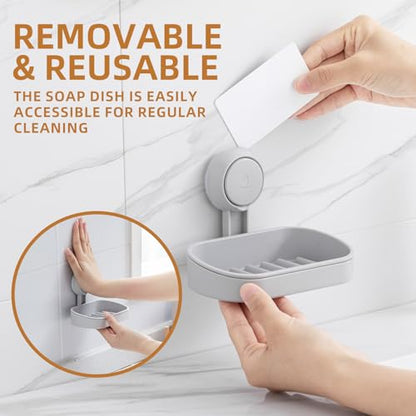 Soap Holder, Soap Dish for Shower, Suction Cup Bar Soap Holder | Soap Bar Holder for Shower, Wall Mounted Self Draining, NO Drill Sponge Holder for Bathroom, Bathtub Kitchen Sink, Grey - style: 1 tier Grey