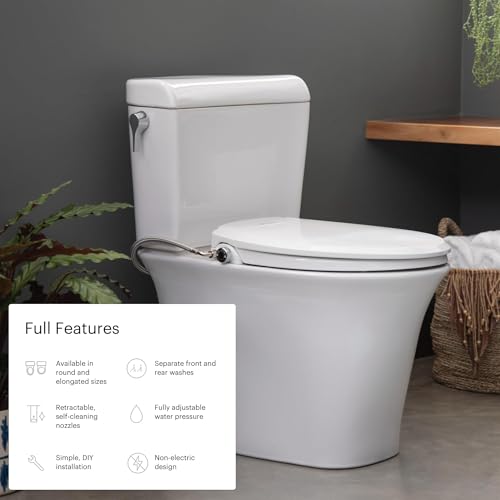 Brondell Bidet Toilet Seat Non-Electric Swash Ecoseat, Fits Elongated Toilets, White - Dual Nozzle System, Ambient Water Temperature - Bidet with Easy Installation - size: Elongated, style: S101
