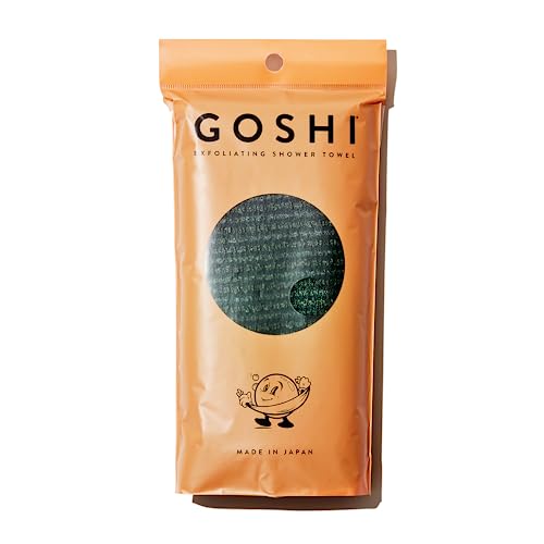 GOSHI Exfoliating Shower Towel - Long Body Scrubber, Green | For back acne, KP & smooth skin, durable quick dry nylon washcloth, ethically crafted in Gunma, Japan - color: Green
