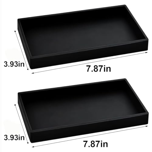 2PCS 7.87” L x 3.93” W Silicone Soap Dispenser Trays, countertop Tray for Kitchen Counter, Toilet, Small Black Tray for Scrubber, Lotion Bottles, Perfume, Jewelry, Candle, Key Trinket Ring-Black - color: Black （2pcs Small 7.87”）