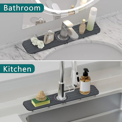 Faucet Mat for Kitchen Sink Water Absorbing Stone Tray for Bathroom Counter | 19.7 x 4 inch, Faucet Splash Guard, Quick Dry, Raised Feet, Diatomaceous Earth, Sink Protector, Kitchen Sink Accessories