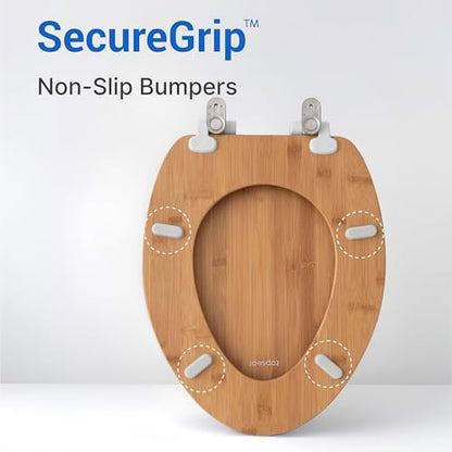 Bamboo Toilet Seat Elongated, Soft Close | Magnetic Quick-Release for Easy Cleaning, Arch-Tite Never Loosens, Adjustable Fit - size: Elongated