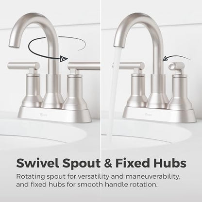 Pfister Capistrano 3-Hole Centerset Bathroom Sink Faucet Nickel LF048CSOGS | Push & Seal drain included, Spot Defense finish, 4 in centerset vanity faucet , EPA WaterSense compliant, NSF lead-free - color: Spot Defense Brushed Nickel, size: 1 Pack