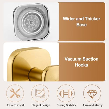 Suction Cup Hooks for Shower,Heavy-duty and No-Drill Waterproof Hook,4 Gold | Suction cup hooks,removable & reusable; no wall damage,fits smooth surfaces,ideal for towels,robes & loofahs - color: Gold