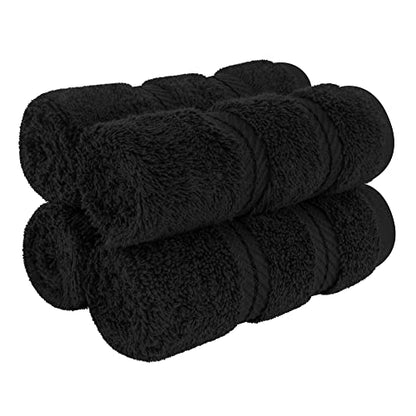 American Soft Linen 100% Cotton Luxury Turkish Towels, 4 PC Washcloth Set | Soft Absorbent Quick Dry OEKO Tex Standard 100 Certificated Durable Machine Washable Premium Hotel Quality - color: Black, size: 13"x13"
