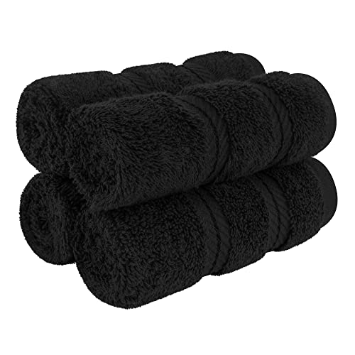 American Soft Linen 100% Cotton Luxury Turkish Towels, 4 PC Washcloth Set | Soft Absorbent Quick Dry OEKO Tex Standard 100 Certificated Durable Machine Washable Premium Hotel Quality - color: Black, size: 13"x13"