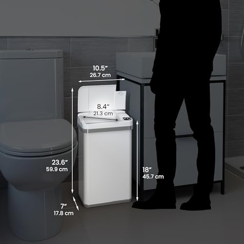 iTouchless 4 Gallon Bathroom Trash Can with Odor Control, Automatic Motion Sensor Bin, Soft-Close Stainless Steel, Slim Wastebasket for Narrow Spaces, White - color: Chalk White, 4 Gal