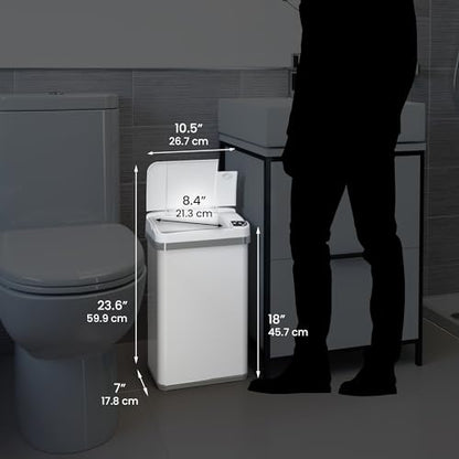 iTouchless 4 Gallon Bathroom Trash Can with Odor Control, Automatic Motion Sensor Bin, Soft-Close Stainless Steel, Slim Wastebasket for Narrow Spaces, White - color: Chalk White, 4 Gal
