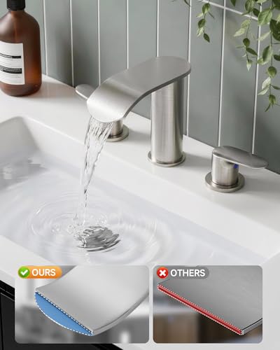 WOWOW Waterfall Bathroom Faucet 3 Holes 8Inch Widespread Bathroom Sink Faucet, Two Handles Brushed Nickel Bathroom Faucet with Pop-up Drain & Supply Hoses, Modern Faucet Mixer Taps Brushed Nickel - color: Brushed Nickel