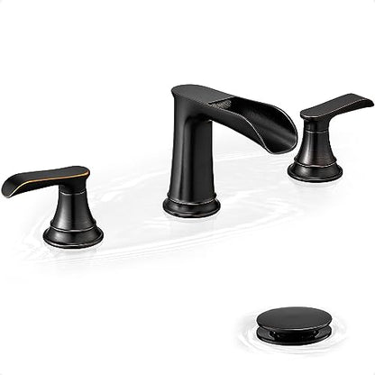 Oil Rubbed Bronze Bathroom Sink Faucet, 8 Inch Widespread, 2 Handles, 3 Hole, Waterfall Design, Ceramic Valve Core, Lifetime Limited Warranty - color: Oil Rubbed Bronze