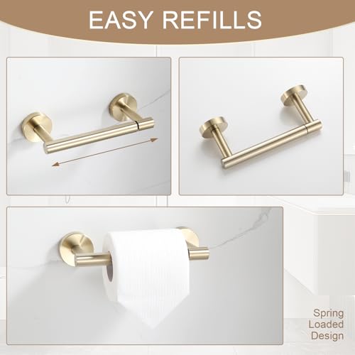 BGL Toilet Paper Holder Brushed Gold Wall Mount, Bathroom Toilet Paper Holder Brushed Nickel SUS 304 Stainless Steel, Double Post Pivoting Toilet Paper Roll Holder for Bathroom RV - color: Brushed Gold