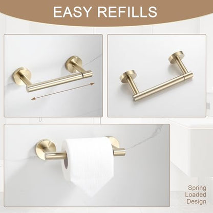 BGL Toilet Paper Holder Brushed Gold Wall Mount, Bathroom Toilet Paper Holder Brushed Nickel SUS 304 Stainless Steel, Double Post Pivoting Toilet Paper Roll Holder for Bathroom RV - color: Brushed Gold