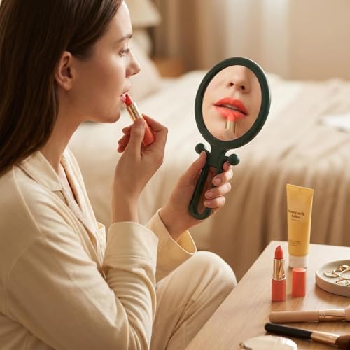 Magnifying Handheld Mirror Double Sided, Travel Makeup Hand Mirrors with 1X 2X Magnification, Small Hand/Desk Vanity Mirror (1Pc Dark Green) - color: 1pc Dark Green