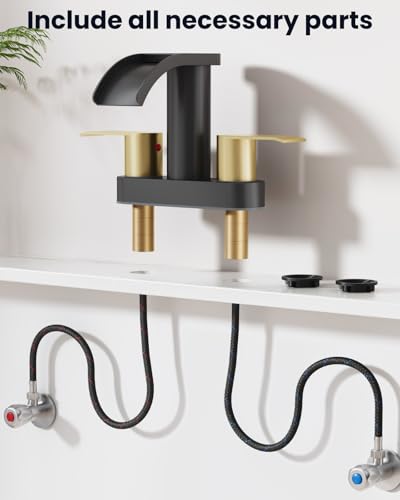gotonovo 4’’ Centerset Bathroom Sink Faucet Waterfall Black&Brushed Gold | SUS304 Bathroom Faucet,2.17’’ Wide Spout,24’’ cUPC Water Line,Pop up Drain,2 Handle,Basin,Vanity,RV,Lavatory 2 or 3 Hole Sink - color: Black&Gold