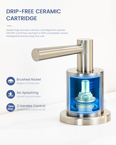 Widespread Bathroom Faucet 3 Hole, Bathroom Faucet with Pull Down Sprayer | Lead-Free, 8 Inch Bathroom Sink Faucet, Stainless Steel Vanity Faucet 3 Hole, Brushed Nickel Faucet for Bathroom Sink - color: Brushed Nickel, size: 8 Inch