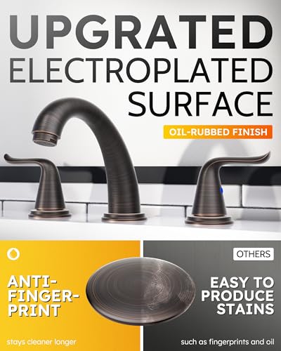 WOWOW Widespread Bathroom Faucet Oiled Rubbed Bronze Bathroom Sink Faucet 3 Hole Vanity Faucets 2 Handle Basin Faucet 8 Inch Mixer Tap with Pop Up Drain and Supply Hose - color: Oiled-Rubbed Bronze