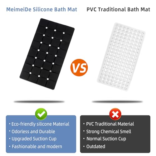 Bathtub Mat 15" x 28" – Non-Slip Foldable Tub Mat with Strong Suction Cups & Large Drain Holes, Durable & Eco-Friendly, for Smooth Surfaces, Ideal for Seniors, Adults, Black - color: Black