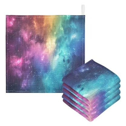 YETTASBIN Galaxy Muslin Baby Hand Washcloths, Soft Cotton Bath Face Towel, 4 Layers Extra Absorbent Feeding Burp Cloth for Newborn Infant, 5 Pack - size: 12 Inch x 5 Pack