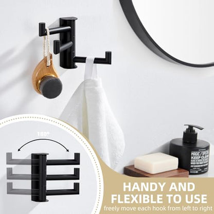 Angle Simple Swivel Towel Hook 3 Arms, Robe Coat Wall Hook, Matte Black | SUS304 Stainless Steel, Foldable Hand Bath Towel Holder for Bathroom Kitchen Closet, Sturdy Space Saver, Screws Mounted - color: Matte Black, size: 1 Pack