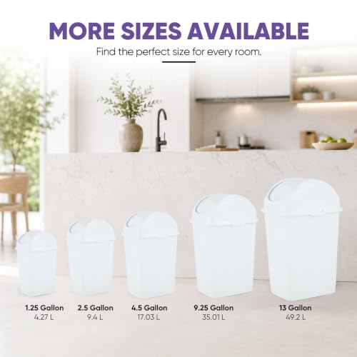 Superio Small 2.5 Gallon Plastic Trash Can with Swing Top Lid, Compact Slim Waste Bin for Under Desk, Office, Bedroom, Bathroom, Dorm Room, 10 Qt. Portable Garbage Can (White) - size: 2.5 Gallon, style: 1 Pack
