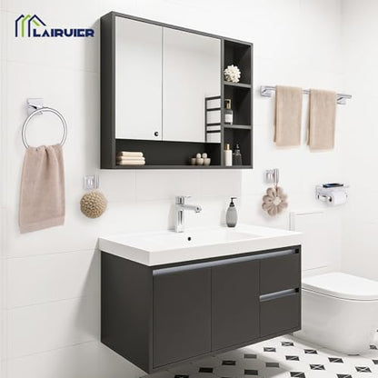 Lairuier Bathroom Hardware Set Polish Chrome, Towel Holder Set Wall Mounted | Bathroom Accessories Set, SUS304 Stainless Steel 23.6" Towel Bar, Toilet Paper Holder with Shelf, Towel Ring and Towel Hooks - color: Polished Chrome, size: 5 Pieces - With Shel