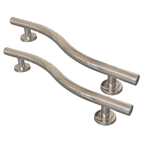 24 Inch Wave Grab Bar, Polished Chrome Shower Handrail, 2 Pack | 304 Stainless Steel, Wave Shaped Fully Welded 1.25" Tube, ADA Compliant Safety Handrail for Elderly & Disabled - color: Wave Shaped Polished, size: 24 inch - 1.25 inch Dia