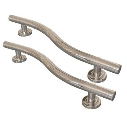 24 Inch Wave Grab Bar, Polished Chrome Shower Handrail, 2 Pack | 304 Stainless Steel, Wave Shaped Fully Welded 1.25" Tube, ADA Compliant Safety Handrail for Elderly & Disabled - color: Wave Shaped Polished, size: 24 inch - 1.25 inch Dia