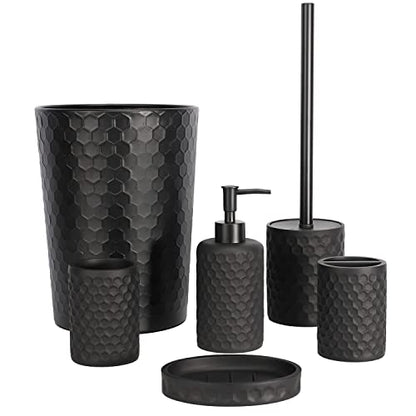 Bathroom Accessory Set - 6 Pcs Black Bathroom Accessories Set with Trash Can, Toothbrush Holder, Toothbrush Cup, Soap Dispenser, Soap Dish, Toilet Brush with Holder - Accessoire Salle de Bain - color: Black Effect