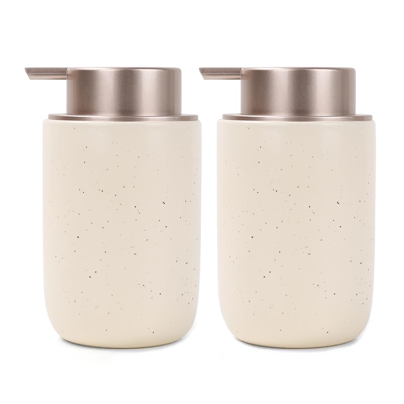 BosilunLife Foaming Soap Dispenser Set-Apricot Ceramic Foam Soap Dispenser | 12oz with Rust Proof Pump, Easy Pressing & Refillable,4Pcs Clear Stickers for Kitchen, Bathroom - 2 Pack - color: Apricot-foam Pump