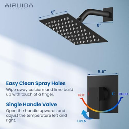 Airuida Shower Faucet Set,6 Inch Shower Valve Kit,Matte Black | Male Threads,Rough-in Valve Shower Trim Kit,Single Handle Control Shower Set - color: Matte Black, size: 6 Inch